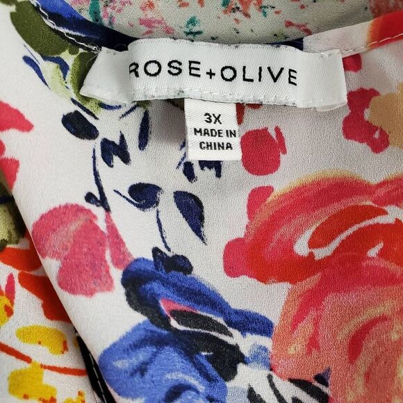 Rose + Olive Women’s Top 3X White Multicolor Floral Print Sleeveless Keyhole - Picture 5 of 7